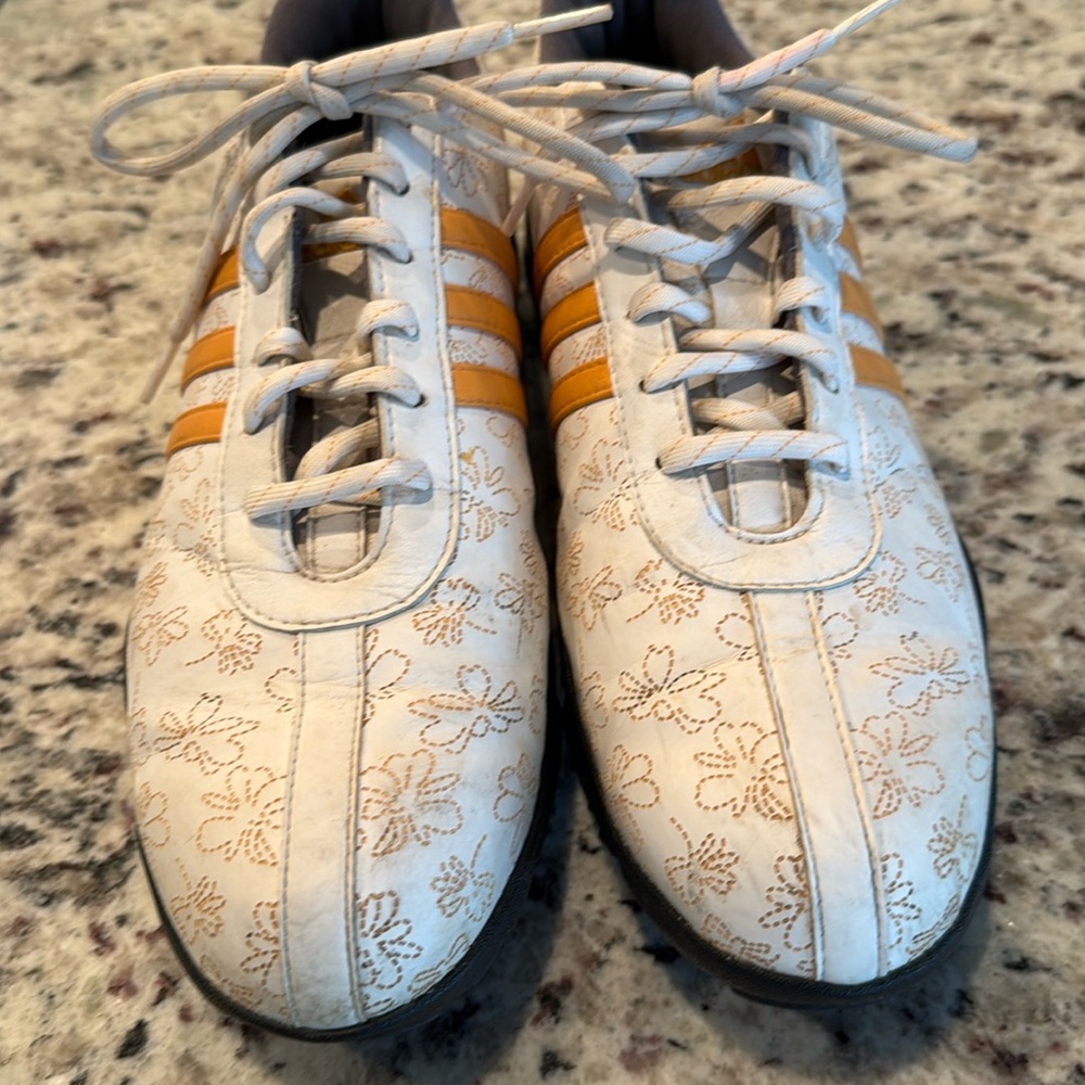 adidas White and Yellow Floral Athletic Shoes